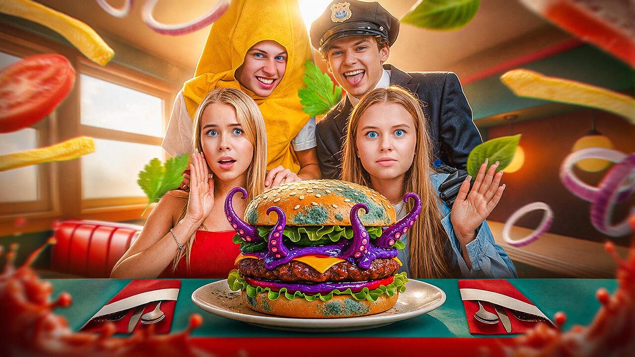 WE MADE BURGERS FOR KSYUSHA AND RITA FROM RANDOM INGREDIENTS.
